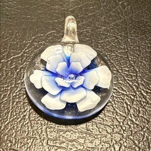 Blue and White Glass Flower Pendant